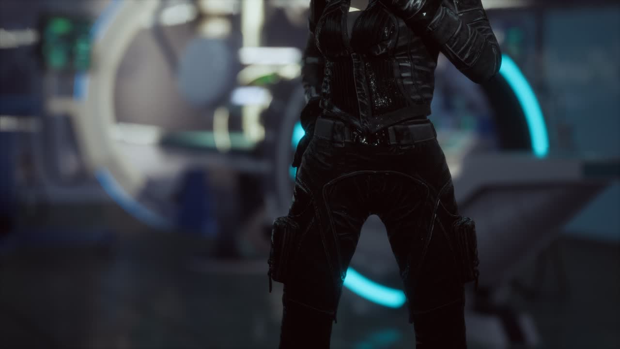 mujer futurista en un laboratorio de ciencia ficción