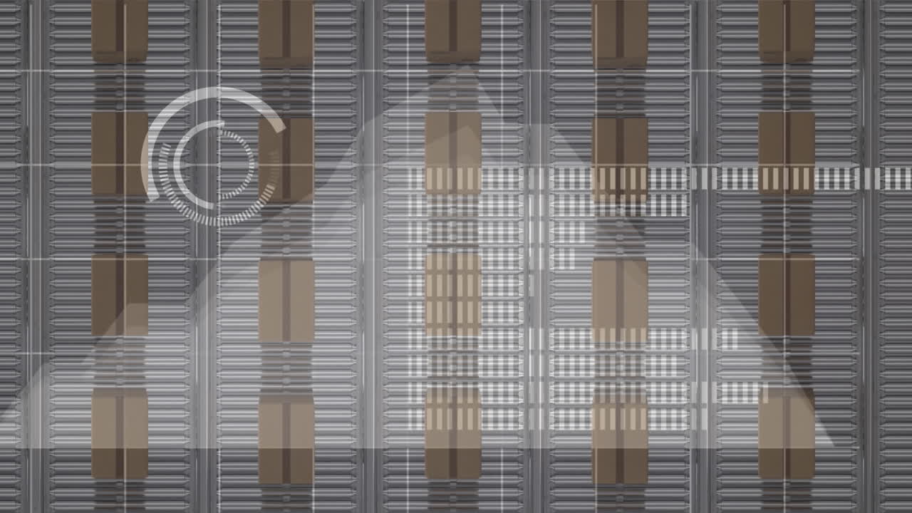 컨베이어 벨트에 있는 카드보드 상자 위에서 통계 처리의 애니메이션