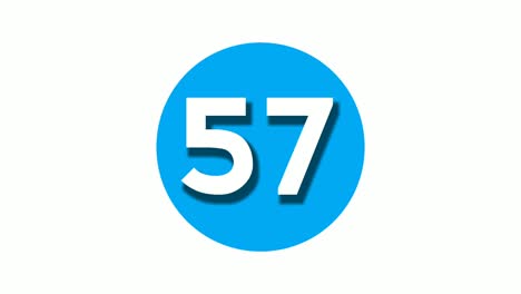 number 57 fifty seven sign symbol animation motion graphics on blue circle white background,cartoon video number for video elements