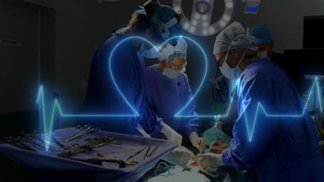 animation of cardiograph over diverse surgeons during operation