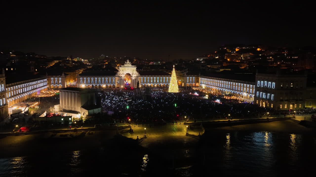 Aerial view toward a New years concert at Praça do Comércio square, in Lisbon