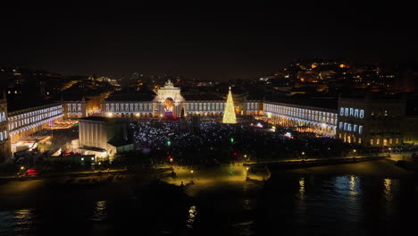 aerial view toward a new years concert at praça do comércio square, in lisbon