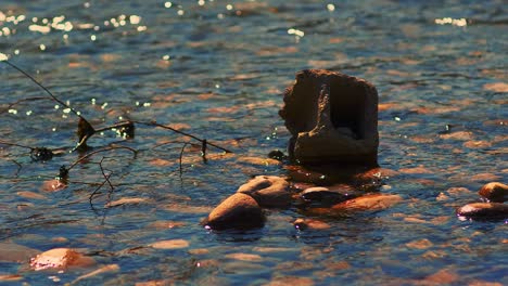 stone in the water sunset