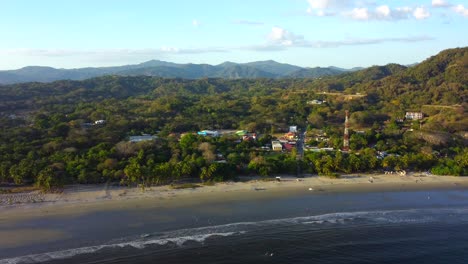 aerial over samara beach and town in the guanacaste province, costa rica