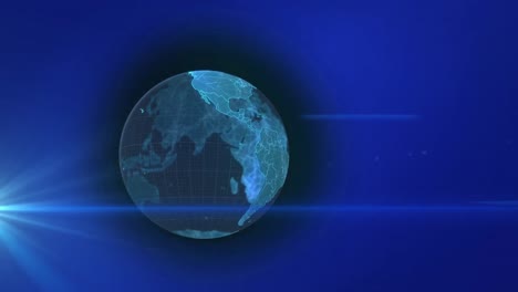 animation of globe and light trails on blue background