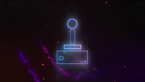 animación de un joystick de juego con rastros de luz coloridos, sobre fondo negro