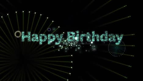 Animation-of-happy-birthday-text-over-fireworks-on-black-background