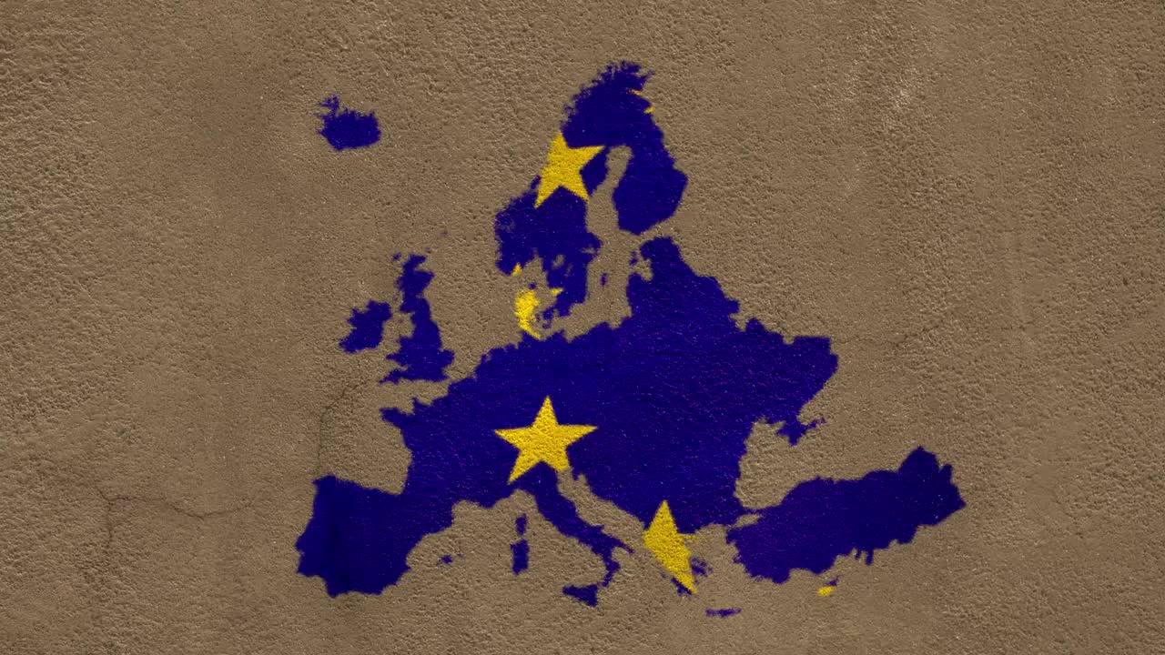 Animazione di stelle gialle in movimento su una mappa del mondo blu su una parete