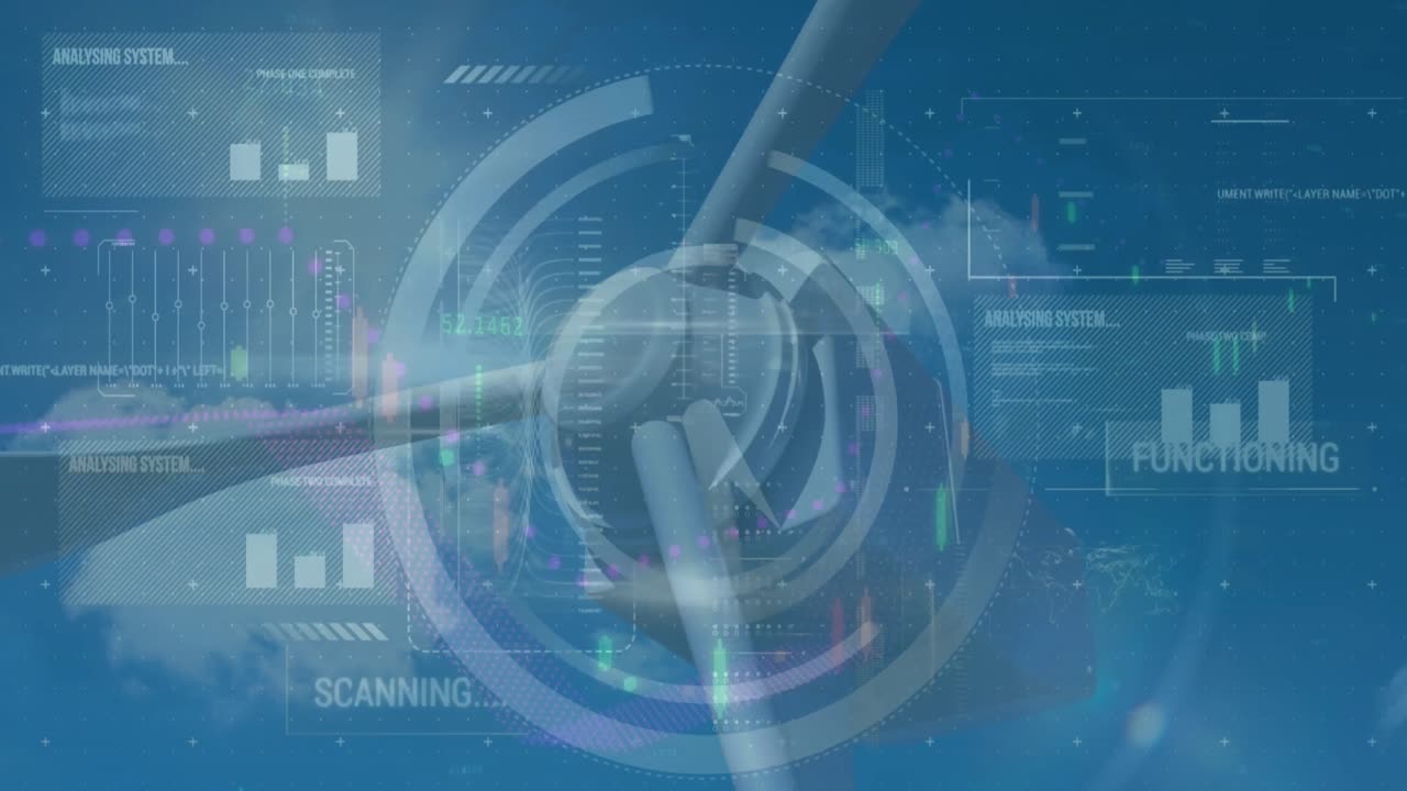 Animation of data processing over wind turbine