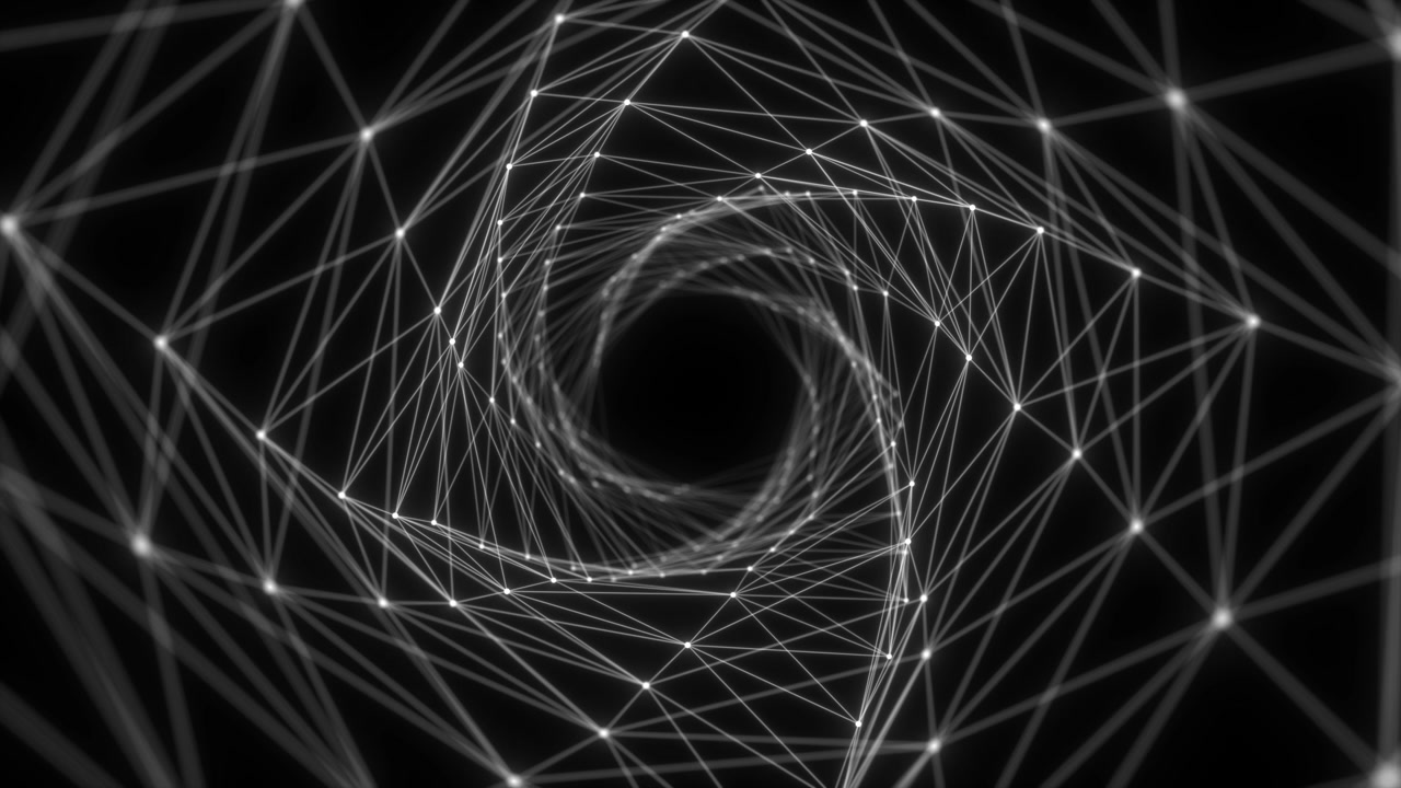 Abstract Digital Tunnel of Glowing Connected Nodes and Lines