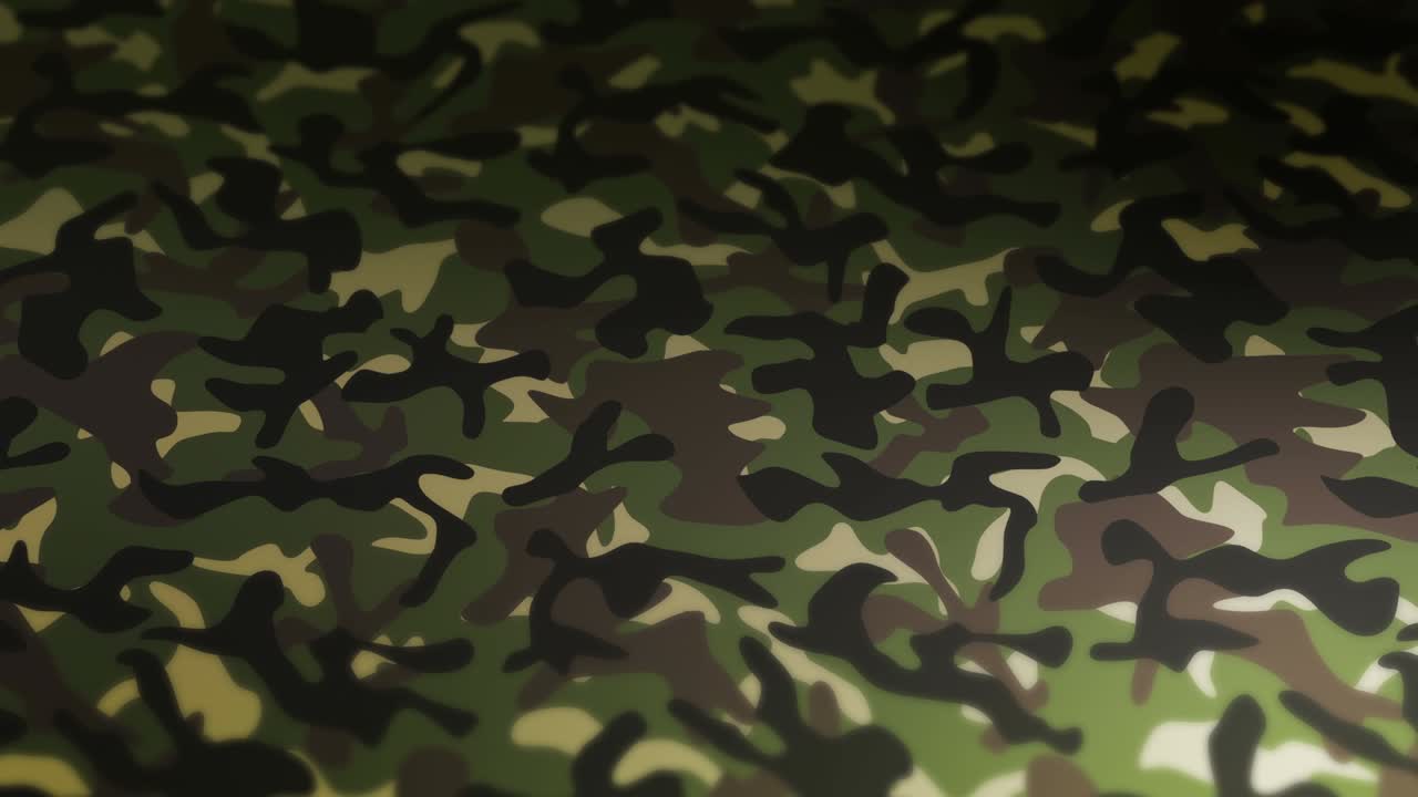 Green camouflage pattern background. Military uniform concept. Abstract line and wave texture. Loop animation.