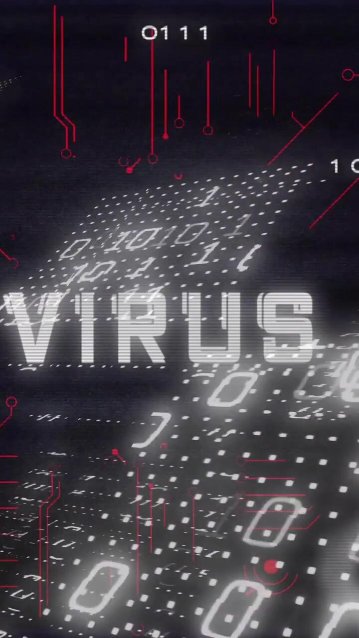 Animation af binær kodning og digital databehandling over virustekst