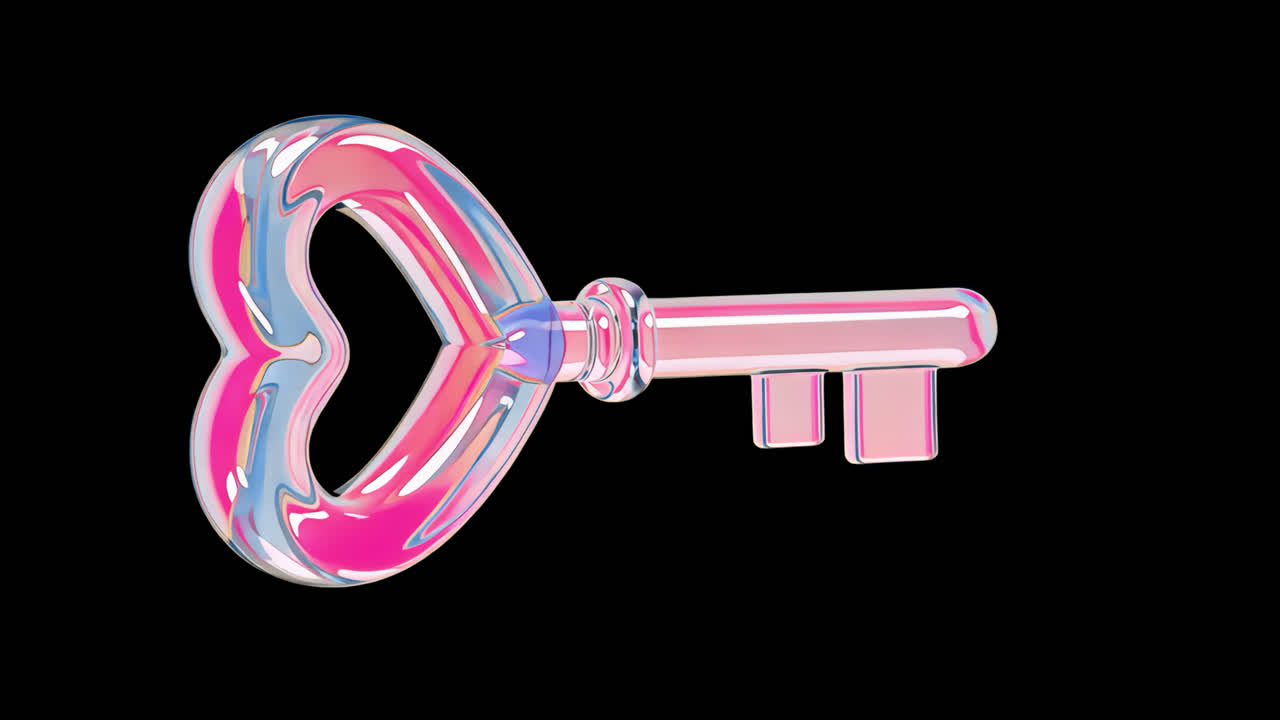 Aesthetic heart shaped key animation isolated asset, transparent 4K video, alpha channel, ProRes