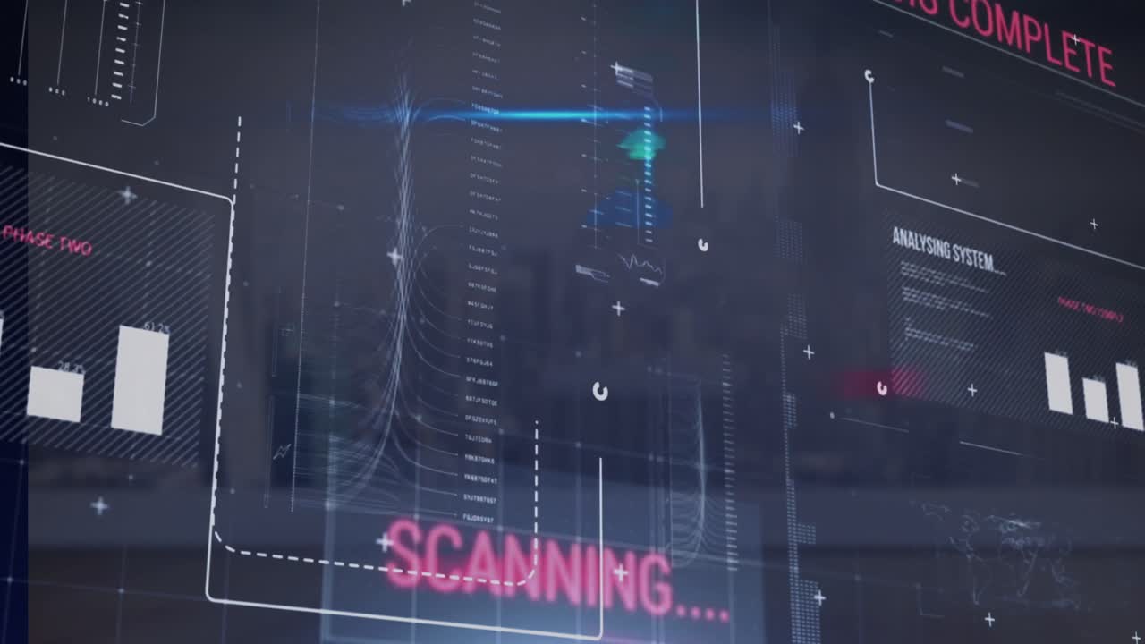 Animation of data processing over cityscape