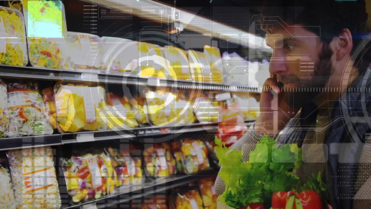 카우카스인 남성 쇼핑에 대한 데이터 처리의 애니메이션