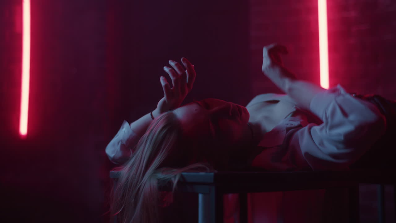 Woman Posing in Neon Light