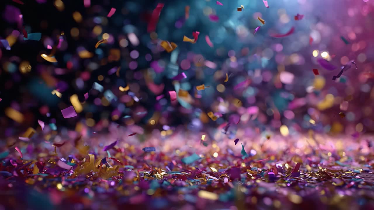 Vibrant Celebration: A Captivating Display of Falling Confetti in Vivid Colors, Creating an Enchanting Atmosphere of Joy and Festivity Across the Scene