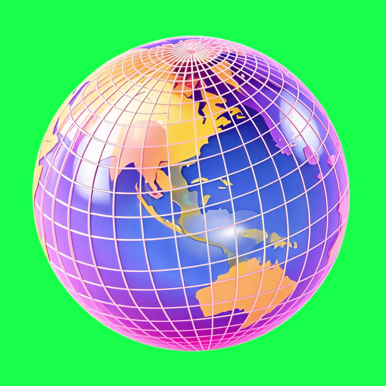 Colorful digital globe illustration animation, transparent 4K video, green screen
