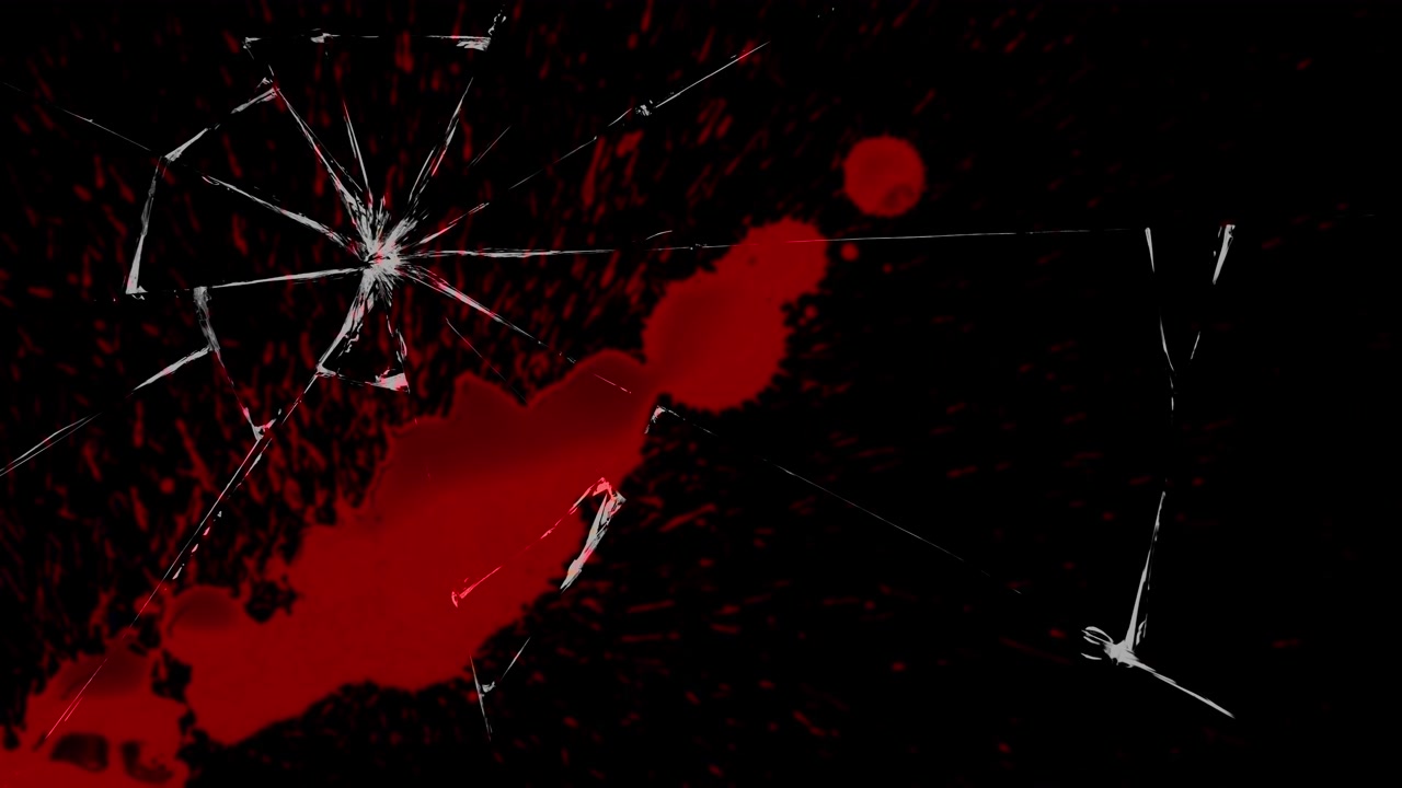 Red blood splatters across a shattered windshield, creating a gruesome texture depicting the aftermath of a fatal car accident. For horror, drama, or safety campaigns