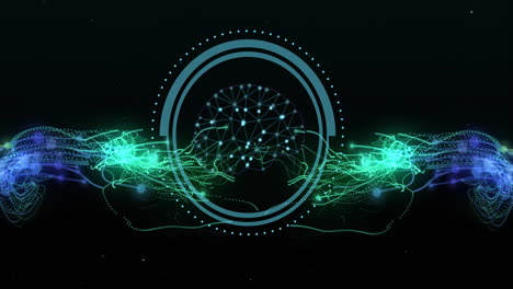 animation of ai digital data processing over scope on black background