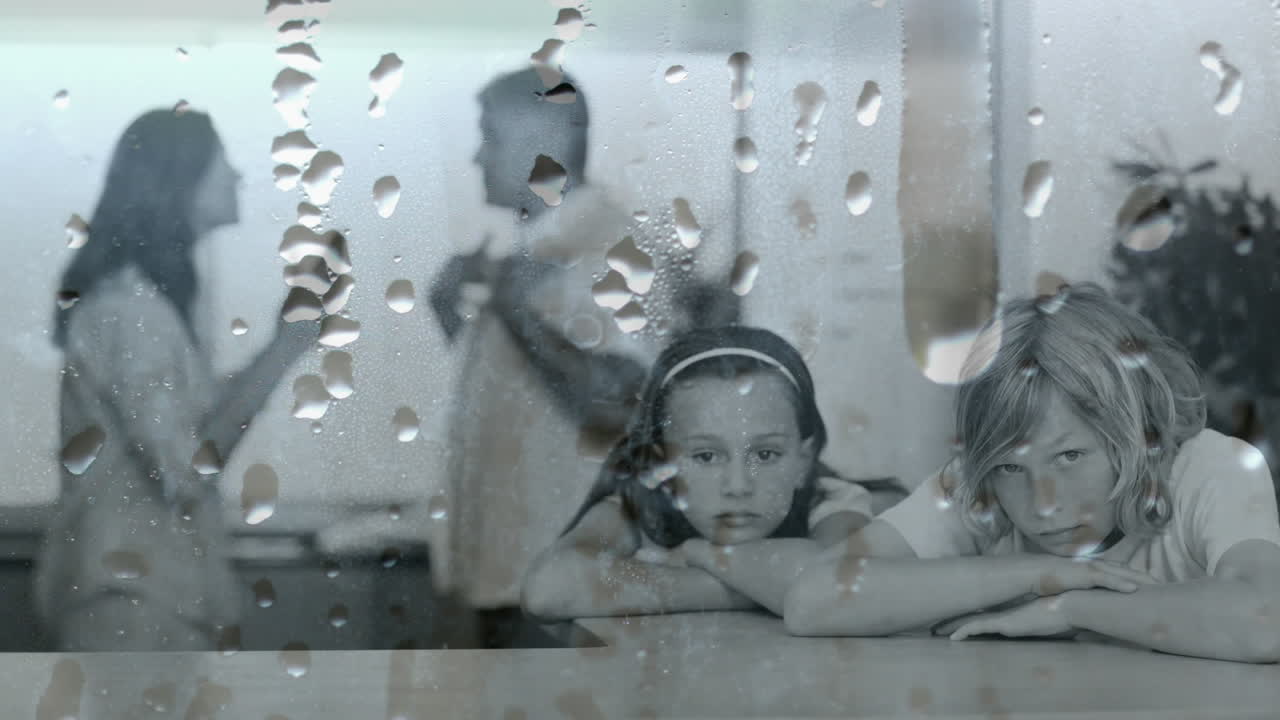 부모가 싸우는 동안 고통받는 아이들의 개념적 디지털 애니메이션 4k