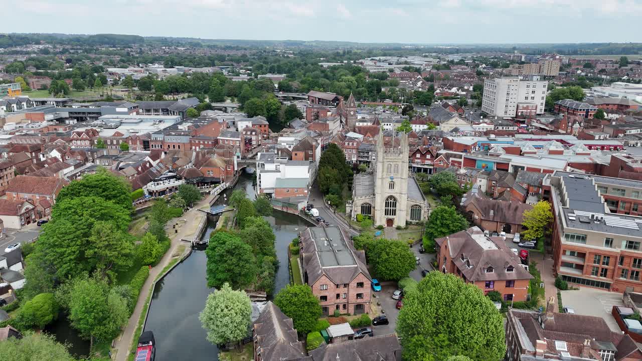 River Kennet Newbury Berkshire town centre and drone,aerial