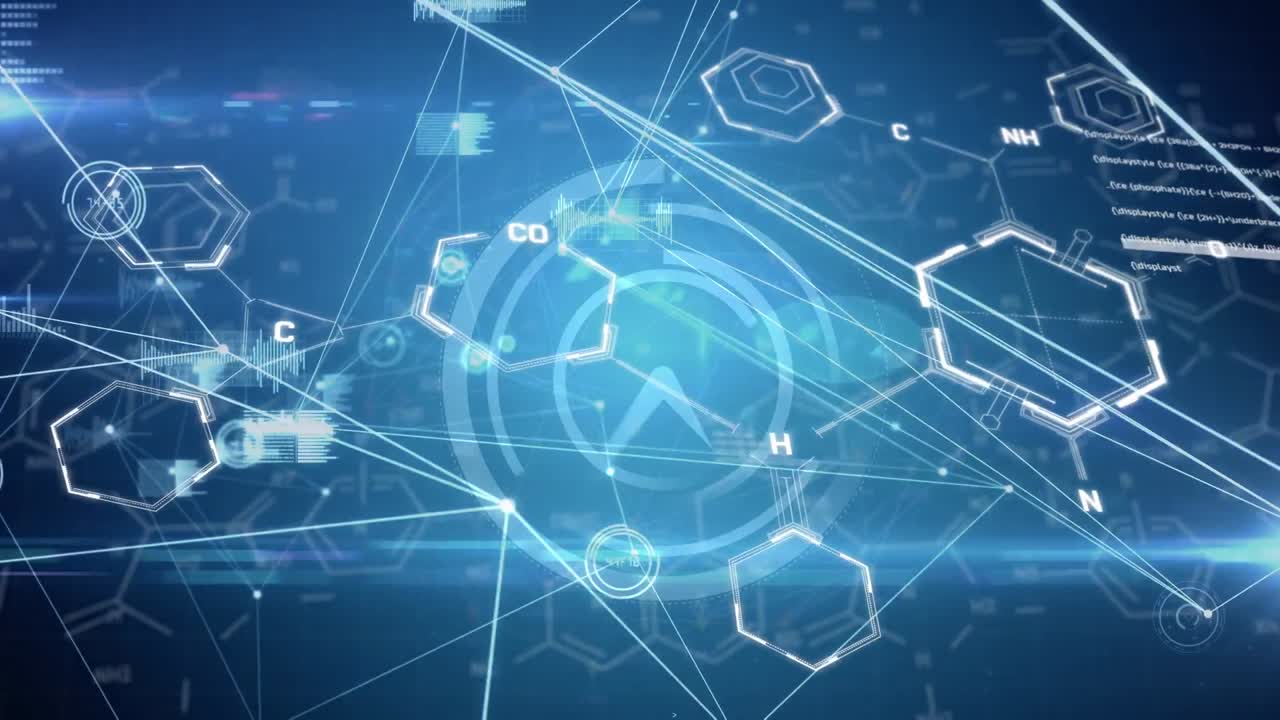 어두운 배경에서 데이터 처리와 연결 네트워크의 애니메이션