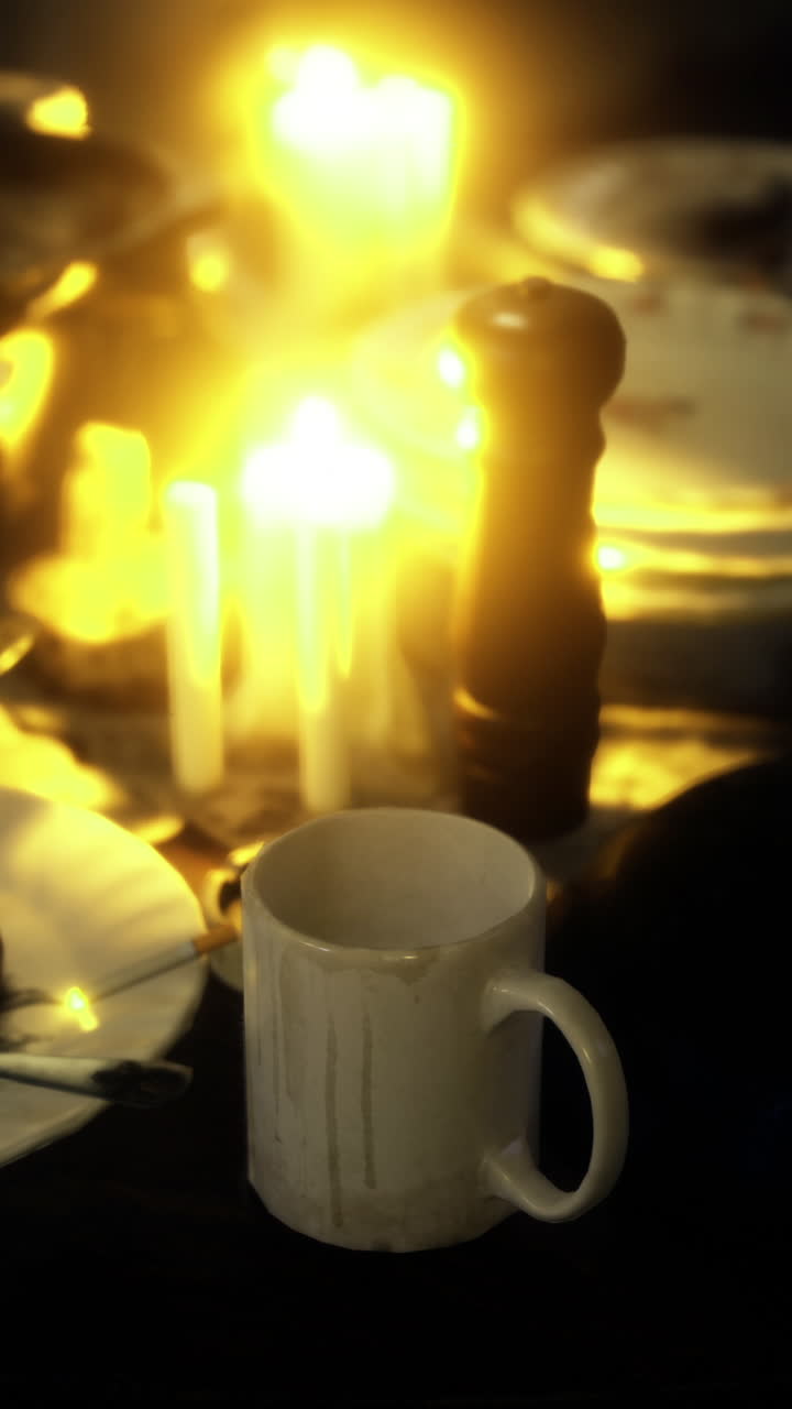 Candlelit dinner setting with mysterious ambiance and era charm