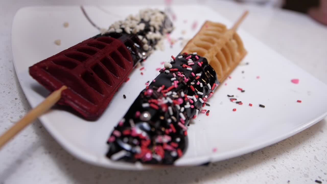 украшение елки вафлей крупным планом