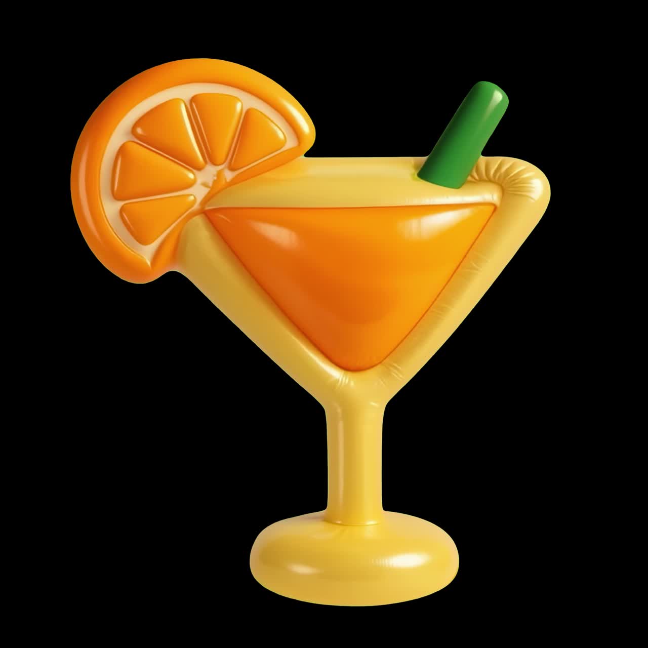 Inflatable orange drink float animation, transparent 4K video, green screen