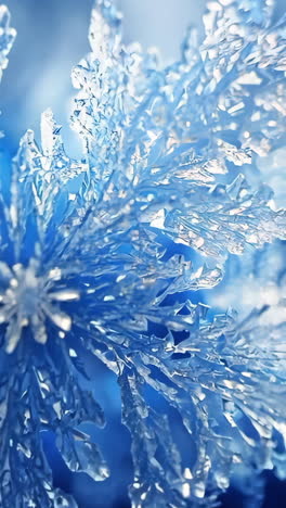 a snowflake is shown in a blue background. the snowflake is surrounded by other snowflakes, creating a sense of depth and movement. the blue color of the background
