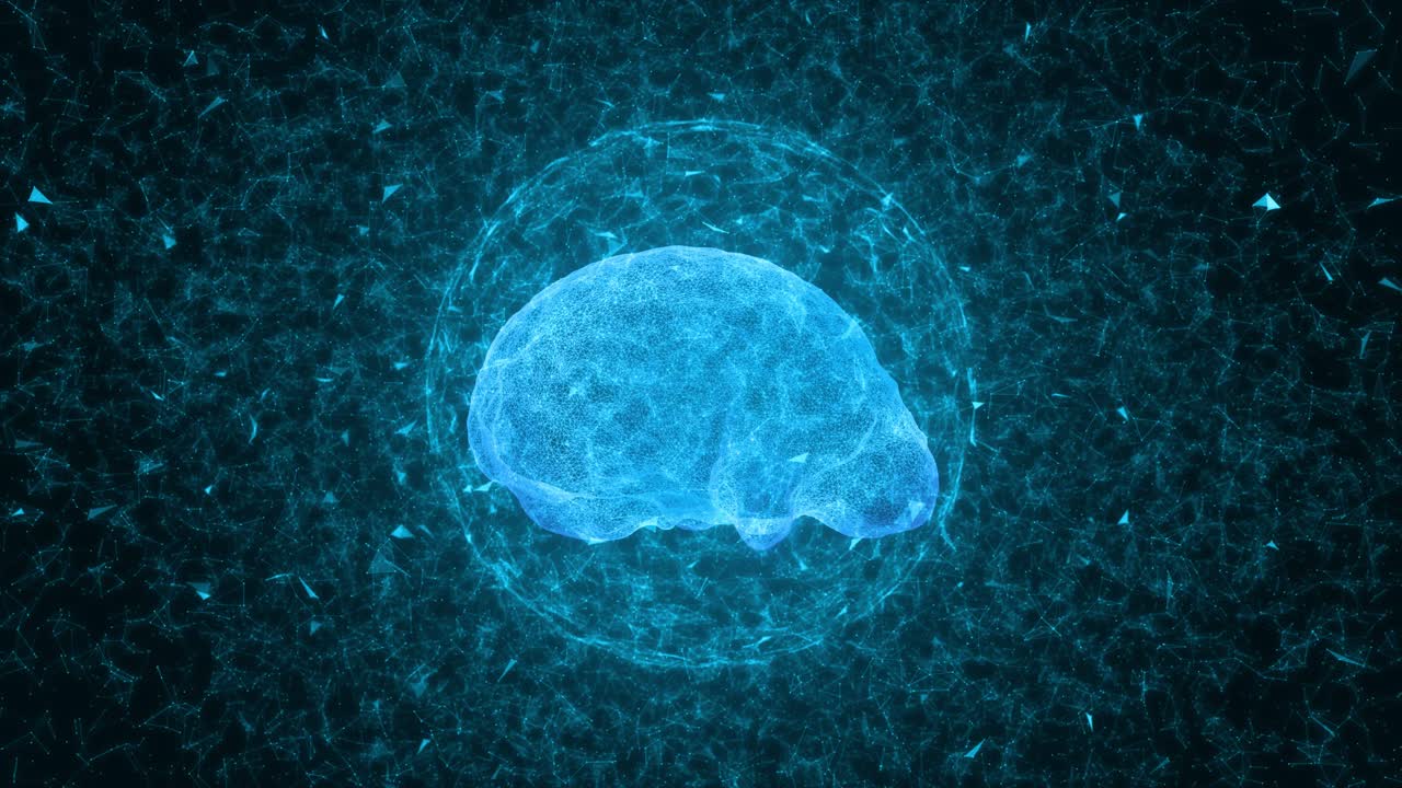 Cybernetic Brain: Abstract Sphere and Geometric Network in Hi-Tech Blue