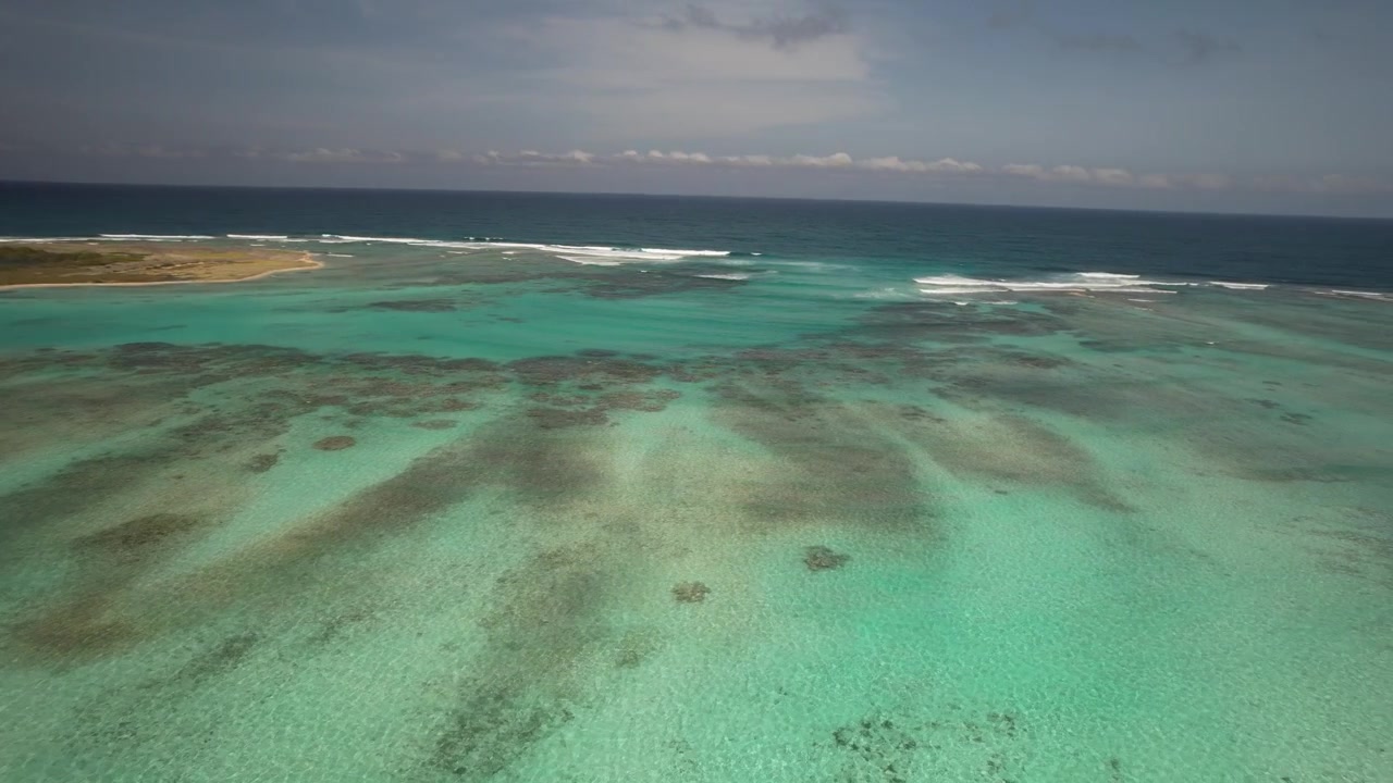 Turkisblåt vand og koralrev omgiver en sandø i Los Roques under en klar blå himmel.