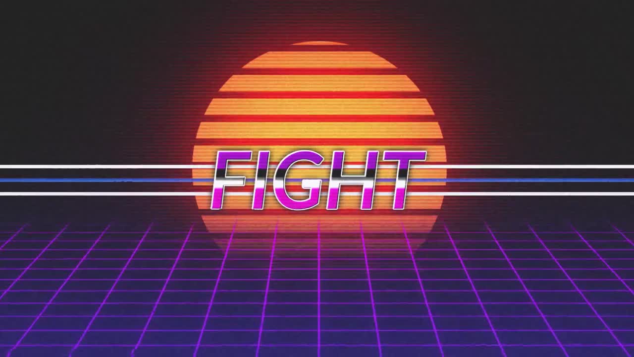 animación pantalla de videojuegos vintage con la lucha de palabras escrita