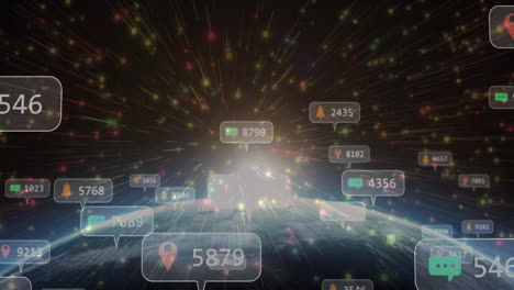 digital notifications and alerts animation over futuristic data network background