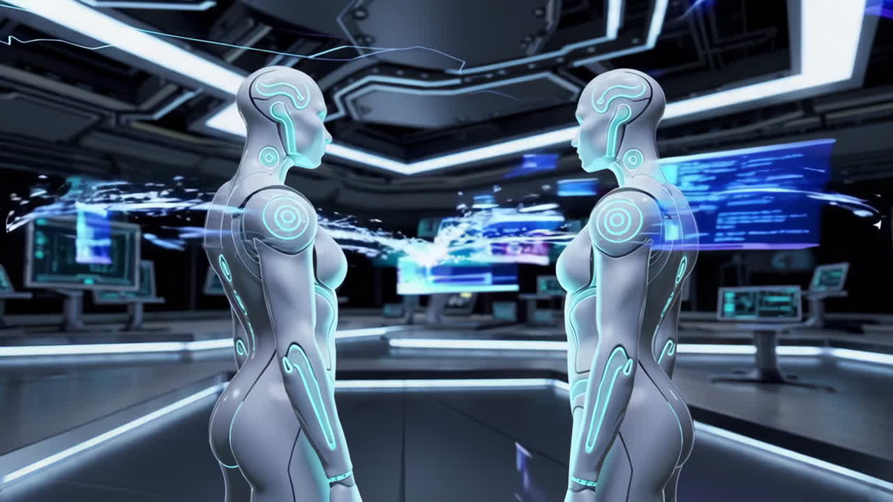 Two Robots in a Futuristic Facility