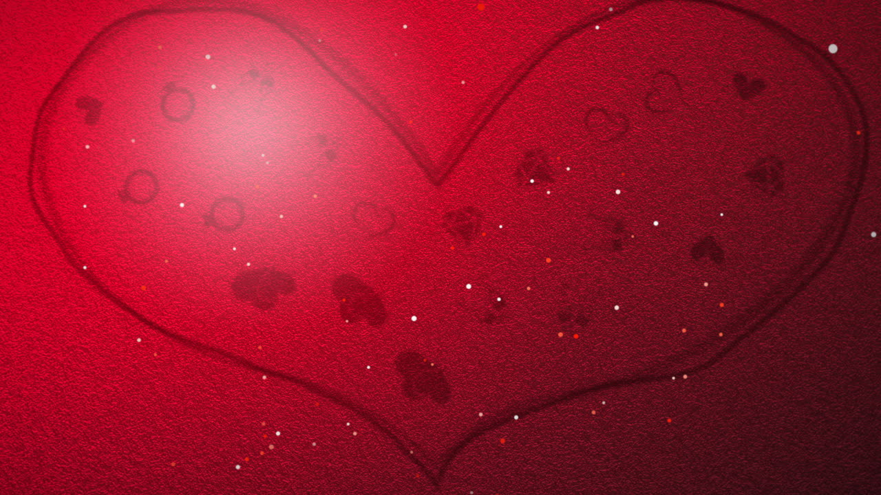 brillos coloridos voladores y un gran corazón de san valentín en degradado rojo