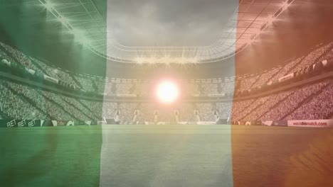 animation of flag of italy and light spots over stadium