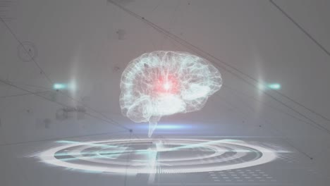 animación de la red de conexiones sobre el cerebro humano y procesamiento de datos médicos en pantalla