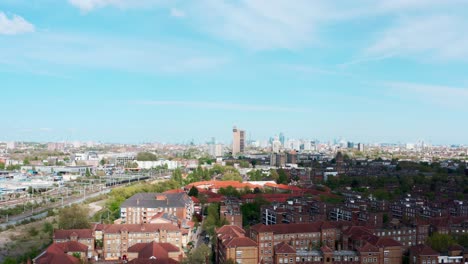 descending drone shot of west london wormwood scrubs