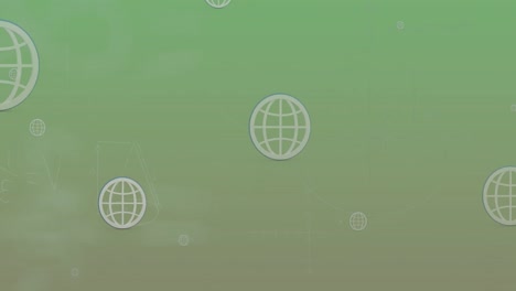 animation of globe icons over mathematical equations and diagram against gradient background