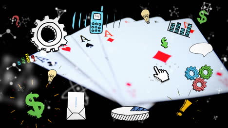 animación de iconos de negocios con cartas de juego
