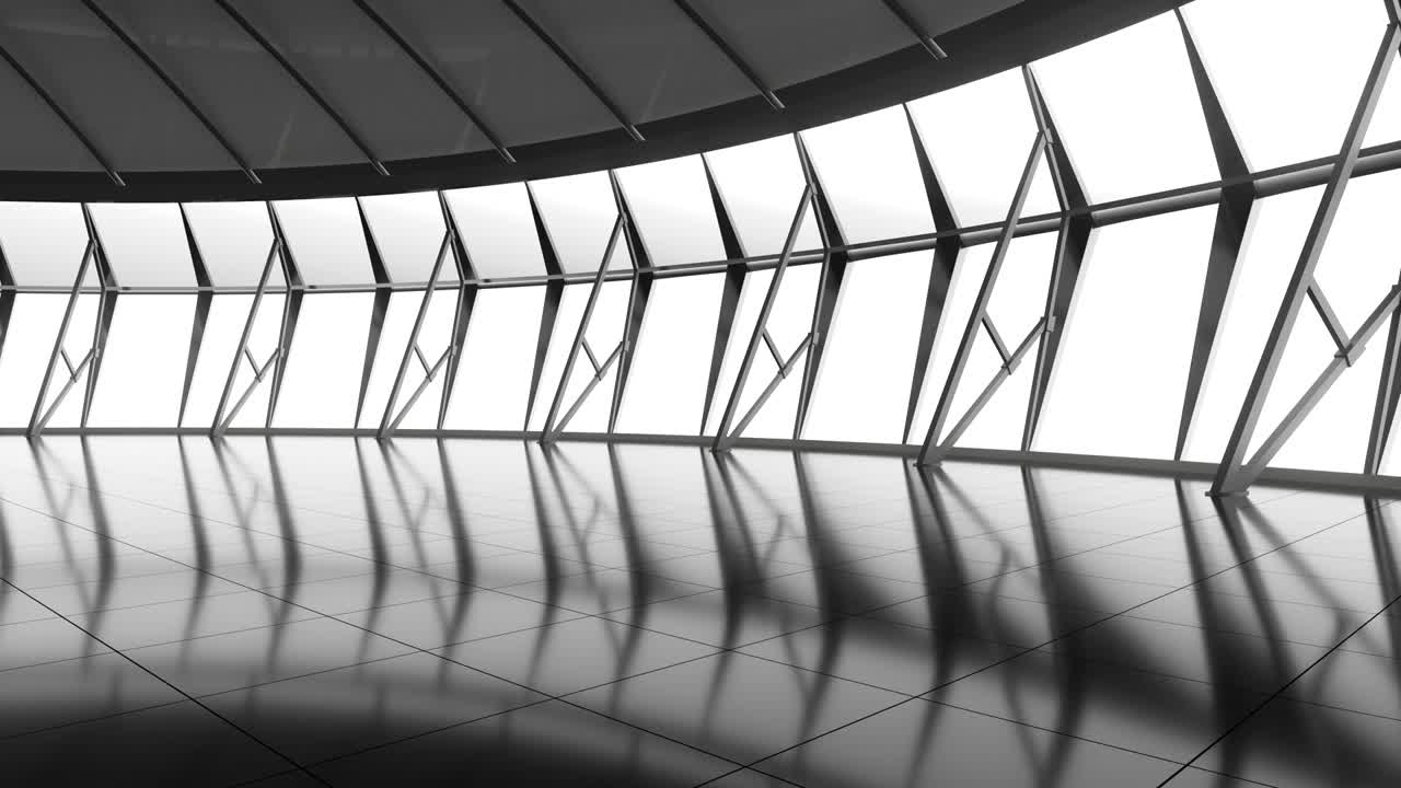 rotación de bucle en la habitación redonda oscura, renderización en 3d.