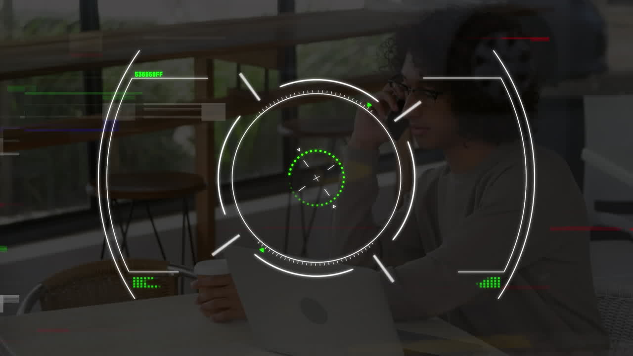 animación del escaneo del alcance sobre el hombre de negocios en la oficina