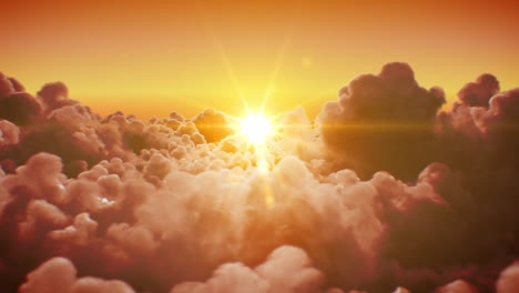 flying over the beautiful infinite clouds with the evening (morning) sun shining bright seamless. looped 3d animation with sunset (sunrise) over the horizon.