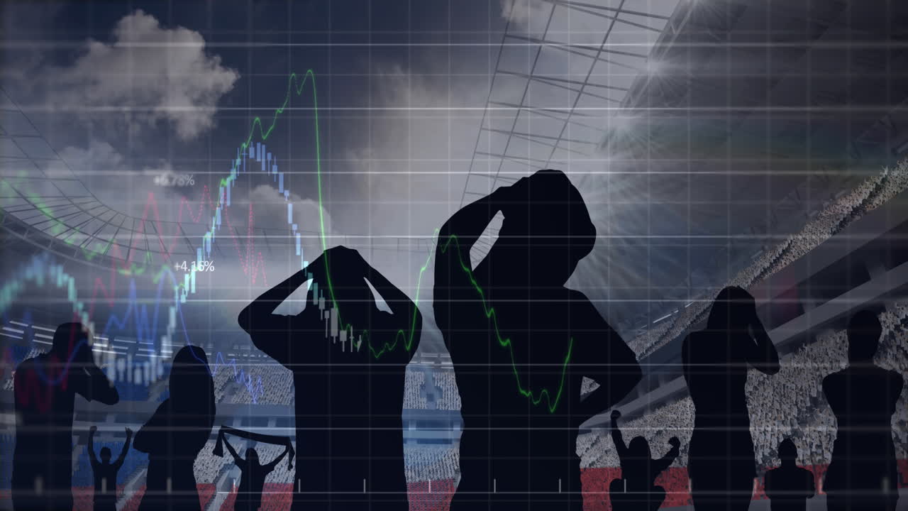 경기장의 스포츠 팬들에 대한 그래프의 애니메이션과 데이터 처리