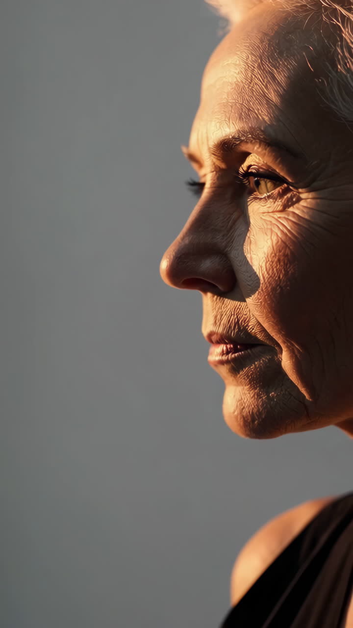 Profile Portrait of an Elderly Woman in Golden Light