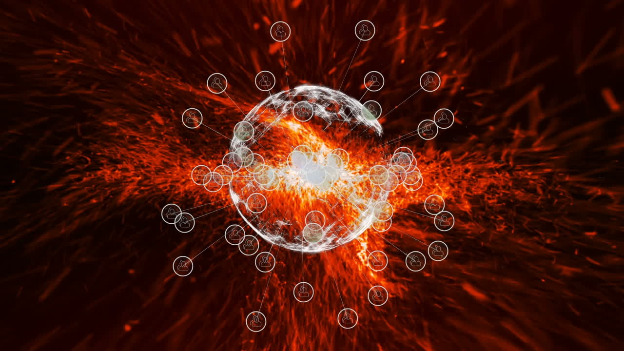 전 세계에 있는 아이콘과 연결된 네트워크의 애니메이션