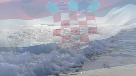 digital composition of waving croatia flag against waves in the sea