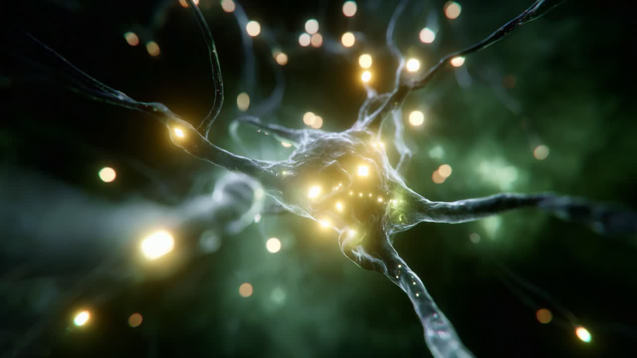 A mesmerizing view of interconnected neurons glowing with light, showcasing the complexity of neural networks and their role in transmitting information within the brain